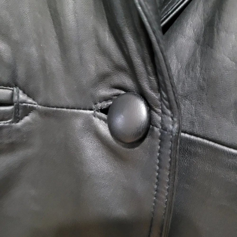 Vintage Leather Black Women's 1980's Jacket Blazer Retro shoulder pads - Picture 6 of 16